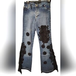 Celo Blue Jeans with Black Lace Appliques Sz 10 Vintage Y2K